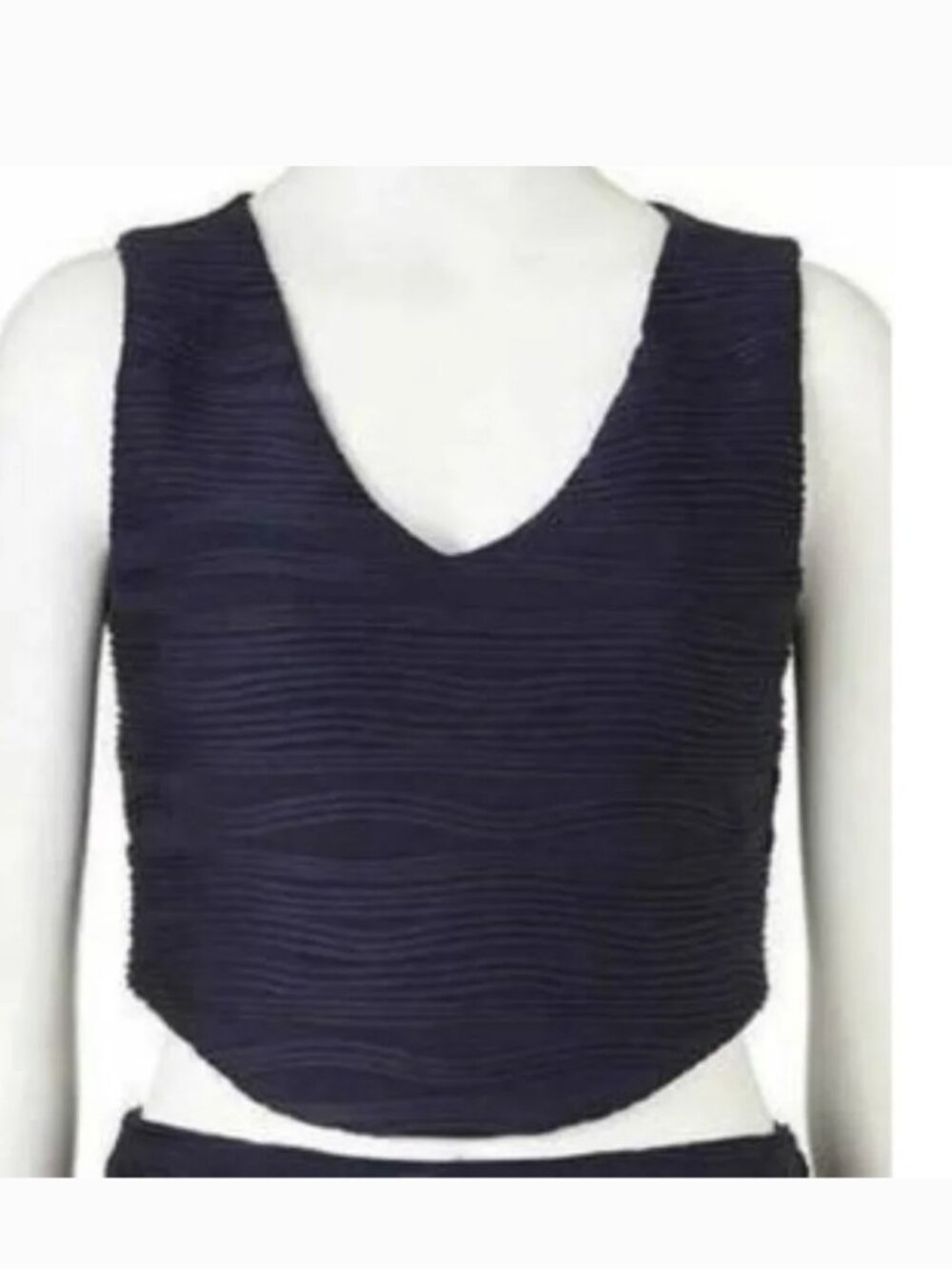 Jennifer Lopez Crop Top Womens XL Blue Jacquard Jersey V-neck Stretch Shirt JLO